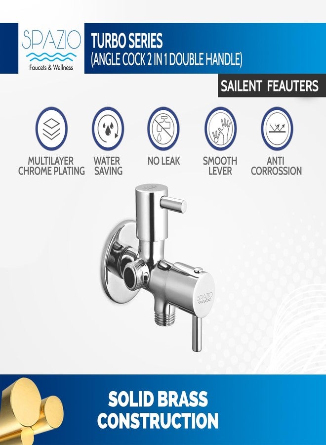 SPAZIO صنبور زاوية Spazio Turbo Series 2 في 1 فضي | صمام زاوية | صنبور زاوية ثنائي الاتجاه (عبوة من قطعة واحدة) لحنفيات الحمام/حوض الغسيل مع شفة جدارية (نوع تركيب على الحائط) - Image 3